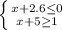 \left \{ {{x+2.6 \leq 0} \atop {x+5 \geq 1}} \right.