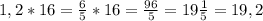 1,2*16= \frac{6}{5} *16= \frac{96}{5}=19 \frac{1}{5} =19,2