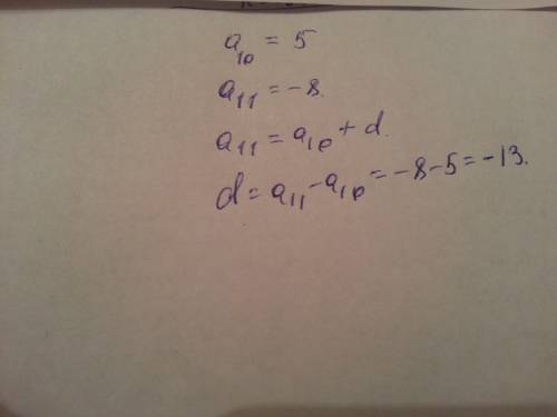 Сос! решите : найдите разность арифметической прогрессии (ап), если а10 = 5, а11 = –8.