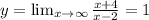 y= \lim_{x \to \infty} \frac{x+4}{x-2}=1