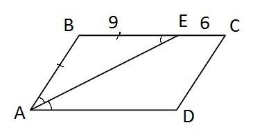 Бісектриса кута паралелограма розбиває його сторону на відрізки 9 см і 6 см. знайдіть периметр парал