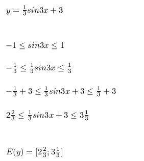 25 ! найдите множество значений функции, y=1/3sin3x+3