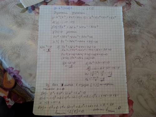 Найти наименьшее значение функции: у=х^4 (х+2)^3 на отрезке от -1 до 1