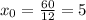 x_{0}= \frac{60}{12}=5