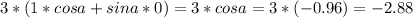 3*(1*cos a+sin a*0)=3*cos a=3*(-0.96)=-2.88