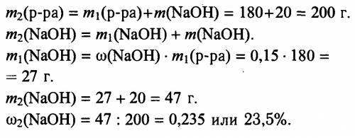 В180 15 прцентного раствора гидроксида натрия растворили еще 20 грамм щелочи рассчитайте массовую до