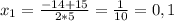 x_1= \frac{-14+15}{2*5} = \frac{1}{10} =0,1