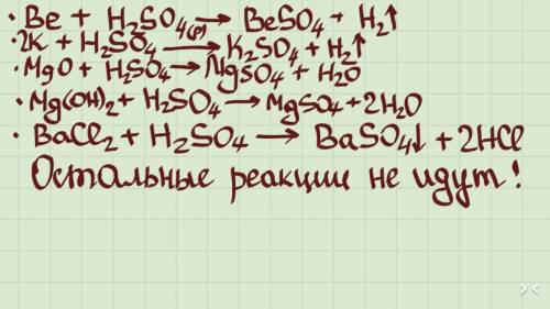 По . нужно составить реакции с сульфатной кислотой(h2so4) и элементами(be, k, pt, mgo, mg(oh)2, hcl,