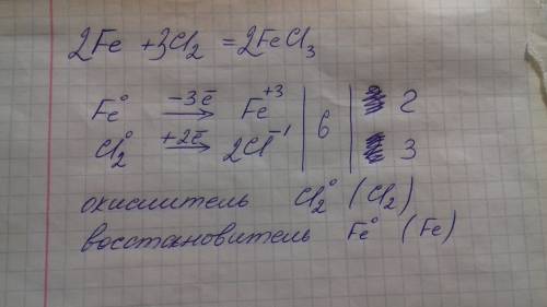 Схеме реакции железо плюс хлор 2 равняется железо хлор 3 расставить коэффициенты указать окислитель