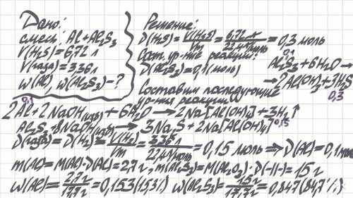 Смесь сульфида алюминия и алюминия обработали водой,при этом выделилось 6,72л(н.у) газа.такую же сме