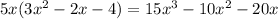 5x(3x^2-2x-4)=15x^3-10x^2-20x