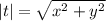 |t|=\sqrt{x^2+y^2}