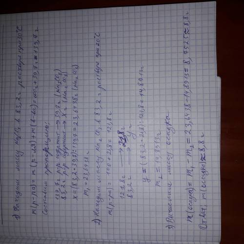 Растворимость карбоната натрия при 30ос равна 39,7 г, а при 20ос — 21,8 г на 100 г воды. найдите мас