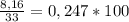 \frac{8,16}{33} =0,247*100