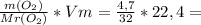 \frac{m(O_2 )}{Mr(O_2 )} * Vm = \frac{4,7}{32}*22,4 =