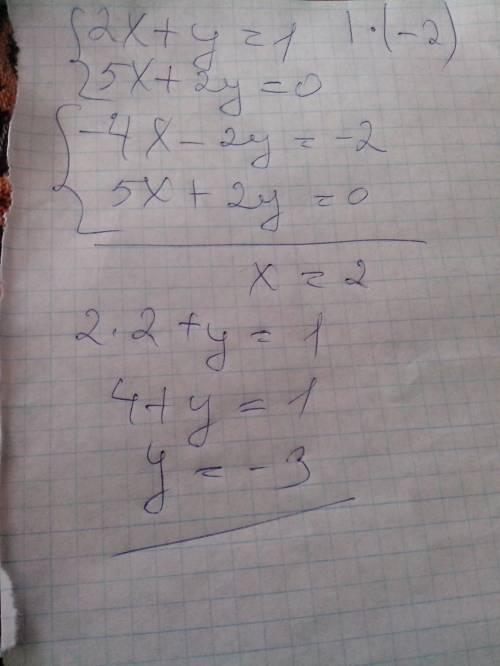 Решить систему уравнения 2х+у=1 5х+2у=0