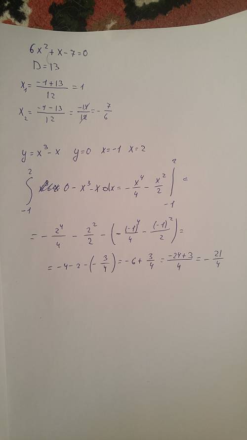 Вычислите площадь криволинейной y=x^3-x y=0 x=-1 x=2