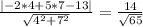 \frac{|-2*4+5*7-13|}{ \sqrt{4^2+7^2} }= \frac{14}{ \sqrt{65} }