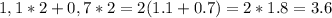 1,1*2+0,7*2=2(1.1+0.7)=2*1.8=3.6