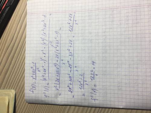 Вычислить производную функции (x^2+4*x^5-1)/x^2 график которой проходит через точку а(1; 6)