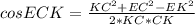 cosECK = \frac{ KC^{2}+ EC^{2}- EK^{2} }{2*KC*CK}