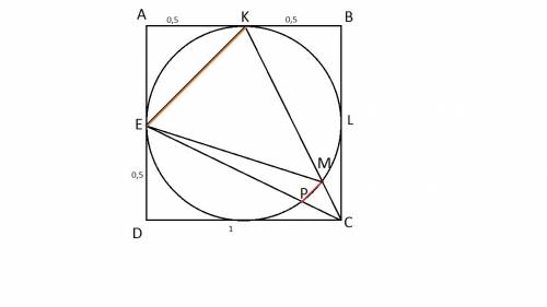 Окружность вписанная в квадрате авсd, касается его стороны ав в точке к,а стороны аd точки е. отрезк