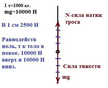 На тросе висит груз массой 1 т. изобразите силы, действующие на груз, в выбранном вами масштабе. опр