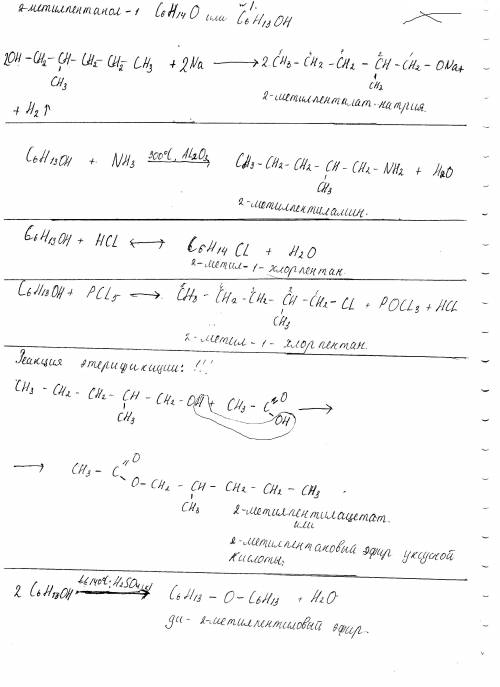 1. для 2-метилпентанола-1 написать все уравнения реакций. 2. решить : сколько соли образуется, если