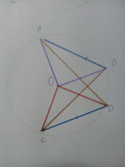 7класс. : ) чертеж просто круг на котором все нужно обозначить.бдано: окр (о; r) хорда ав=сd. 1 дока