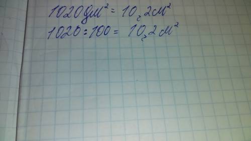 Площадь комнаты равна 1020 дм квадратных. выразите площадь в квадратных метрах!