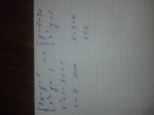 Решить систему уравнения 3x-y=1 x^2-y=-1 фигурные скобочки