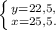 \left \{ {{y=22,5,} \atop {x=25,5.}} \right.