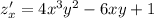 z'_x=4x^3y^2-6xy+1