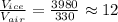 \frac{V_{ice}}{V_{air}}=\frac{3980}{330}\approx 12