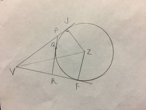 Вугол jvf вписана окружность, касающаяся сторон угла в точках j и f. через произвольную точку q мень