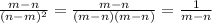 \frac{m-n}{(n-m)^2} =\frac{m-n}{(m-n)(m-n)} = \frac{1}{m-n}