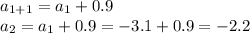 a_{1+1}=a_1+0.9\\ a_2=a_1+0.9=-3.1+0.9=-2.2