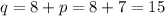 q=8+p=8+7=15