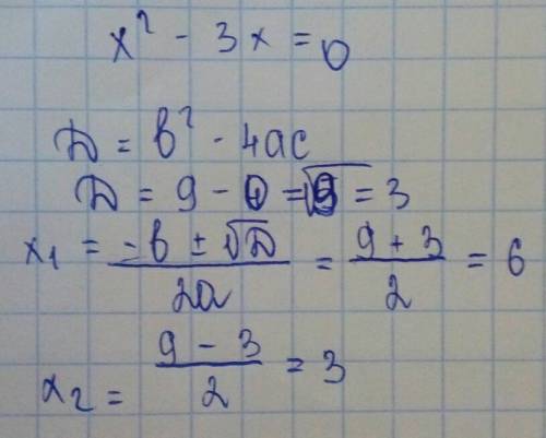 Найти дискриминант квадратного уравнения x(x-3)=0