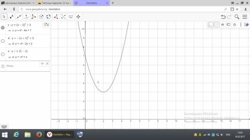 Найдите вершину и ось параболы,заданной следующей функцие,и посторойте эту параболу: 2)y=(x-2)^2+3;