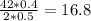 \frac{42*0.4}{2*0.5} =16.8