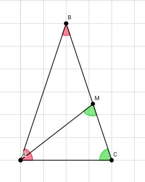 50 треугольник авс равнобедренный с основанием ас. на стороне вс отметили точку м, так что вм=ам=ас.