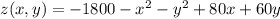 z(x,y)=-1800-x^2-y^2+80x+60y