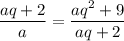 \displaystyle \frac{aq+2}{a}= \frac{aq^2+9}{aq+2}