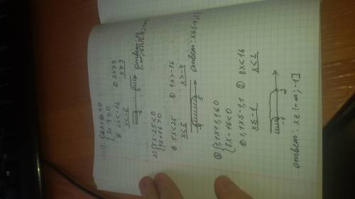 Решите систему неравенств. 2x+12< 0 3x-9> или=0 2) 5х-25< 0 4x+16> 0 3) 1,1х+1,1