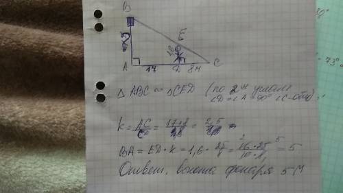 Человек, рост которого равен 1,6 м, стоит на расстоянии 17 м от улич- ного фонаря. при этом длина те