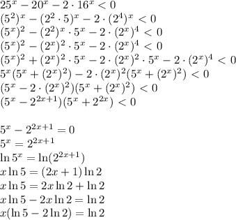 25^x-20^x-2\cdot16^x