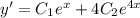 y'=C_1e^{x}+4C_2e^{4x}