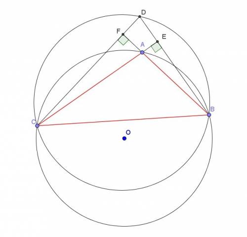 Докажите, что радиус окружности, описаной вокруг тупогольного треугольника, равен радиусу окружности