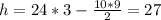 h=24*3- \frac{10*9}{2}=27